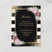 Zwart Wit Goud Blush Bloemen Huwelijksreceptie Informatiekaartje (Voorkant)
