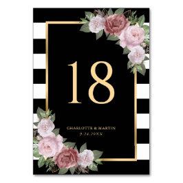 Zwart Wit Goud Blush Bloemen Tafel Nummer Kaart