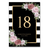 Zwart Wit Goud Blush Bloemen Tafel Nummer Kaart (Achterkant)