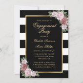Zwart Wit Goud Blush Bloemen Verlovingsfeest Kaart (Voorkant)