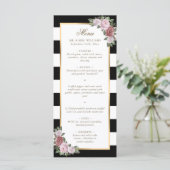 Zwart Wit Goud Blush Roze Bloemen Huwelijk Menu (Staand voorkant)