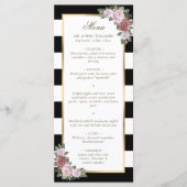 Zwart Wit Goud Blush Roze Bloemen Huwelijk Menu (Voorkant)