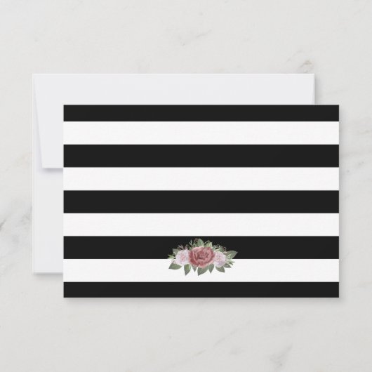 Zwart Wit Goud Blush Roze Bloemen Huwelijk RSVP Kaartje (Achterkant)