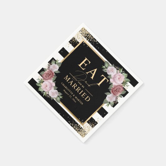 Zwart Wit Goud Blush Roze Bloemen Huwelijk Servet (Hoek)