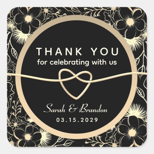 zwart wit goud bruiloft dank u vierkante sticker (Voorkant)