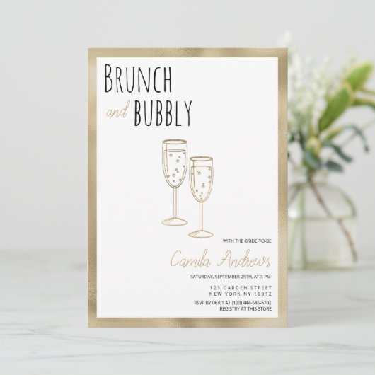 Zwart Wit Goud Brunch en Bubble Vrijgezellenfeest Kaart (Staand voorkant)