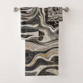 Zwart Wit & Goud Chic Swirl Modern Abstract Bad Handdoek