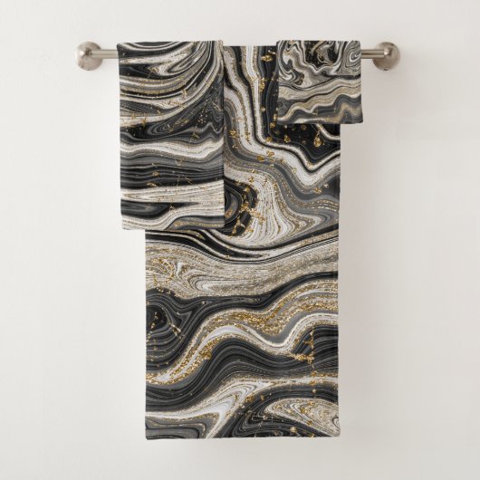 Zwart Wit & Goud Chic Swirl Modern Abstract Bad Handdoek (Insitu)