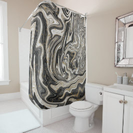 Zwart Wit & Goud Chic Swirl Modern Abstract Douchegordijn
