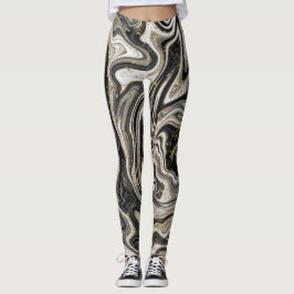 Zwart Wit & Goud Chic Swirl Modern Abstract Leggings