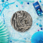 Zwart Wit & Goud Chic Swirl Modern Huwelijk Papieren Bordje (Feest)