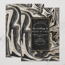 Zwart Wit & Goud Chic Swirl Modern Trouwen Kaart