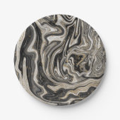 Zwart Wit & Goud Chic Swirl Modern Trouwen Papieren Bordje (Voorkant)