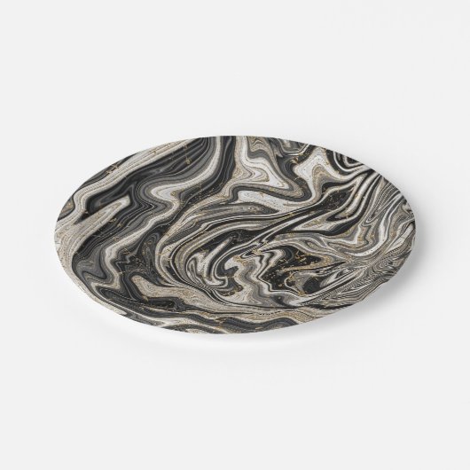 Zwart Wit & Goud Chic Swirl Modern Trouwen Papieren Bordje (Gekanteld)