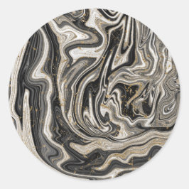 Zwart Wit & Goud Chic Swirl Modern Trouwen Ronde Sticker