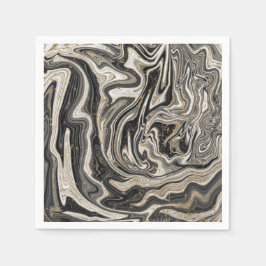 Zwart Wit & Goud Chic Swirl Modern Trouwen Servet