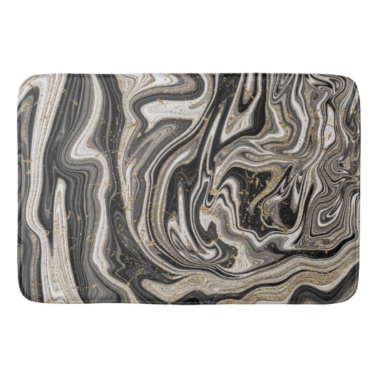Zwart Wit & Goud Chic Werveling Modern Abstract Badmat (Voorkant)