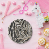 Zwart Wit & Goud Chique Swirl Moderne Bruiloft Papieren Bordje (Feest)