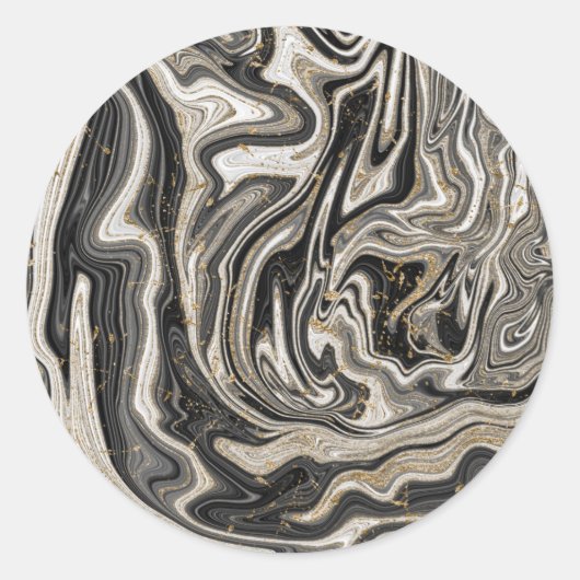 Zwart Wit & Goud Chique Swirl Moderne Bruiloft Ronde Sticker (Voorkant)