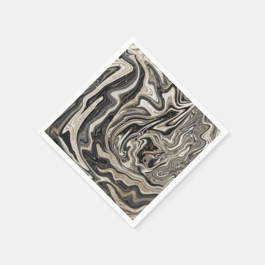 Zwart Wit & Goud Chique Swirl Moderne Bruiloft Servet (Hoek)