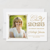 Zwart, Wit, Goud Class of 2025 Foto Afstuderen Kaart (Voorkant)