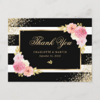 Zwart Wit Goud Confetti Blush Bloemen Dank u