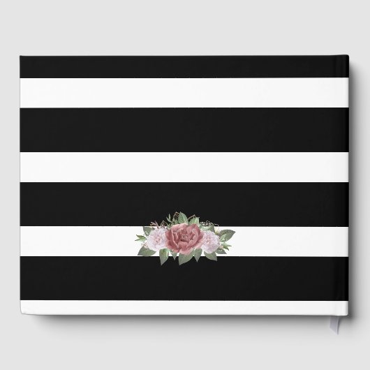 Zwart Wit Goud Confetti Blush Bloemen Huwelijk Gastenboek (Achterkant)