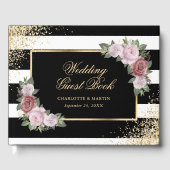 Zwart Wit Goud Confetti Blush Bloemen Huwelijk Gastenboek (Voorkant)