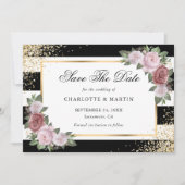 Zwart Wit Goud Confetti Blush Bloemen Huwelijk Save The Date (Voorkant)