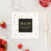 Zwart Wit Goud Confetti bruiloft Monogram Servet (Insitu)
