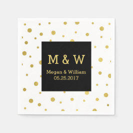 Zwart Wit Goud Confetti bruiloft Monogram Servet