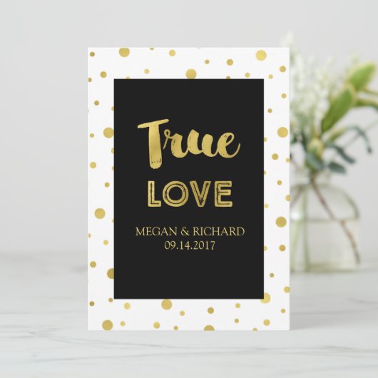 Zwart Wit Goud Confetti Gelofte Vernieuwing Uitnod Kaart (Staand voorkant)