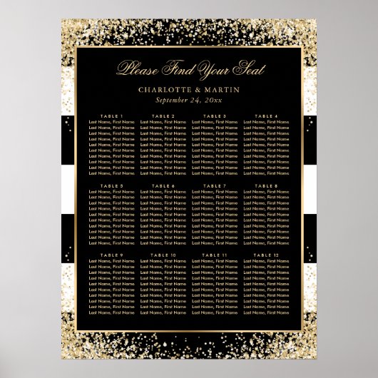 Zwart Wit Goud Confetti Trouwstoel Grafiek 12 Poster (Voorkant)