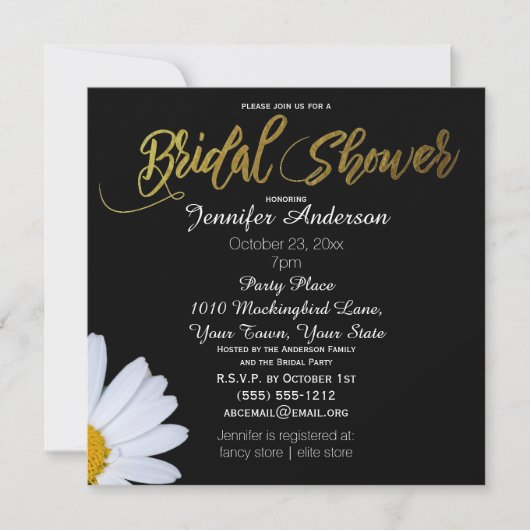 Zwart Wit Goud Daisy Theme Vrijgezellenfeest Kaart (Voorkant)