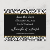 Zwart Wit Goud Damask Save Date Briefkaart (Voorkant)