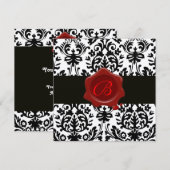 ZWART & WIT GOUD DAMAST, RODE WAX ZEGEL MONOGRAM KAART (Voorkant / Achterkant)
