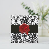 ZWART & WIT GOUD DAMAST, RODE WAX ZEGEL MONOGRAM KAART (Staand voorkant)