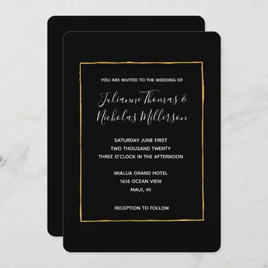 Zwart Wit Goud Eenvoudig Chique Bruiloft Nodigt ui Kaart (Voorkant / Achterkant)
