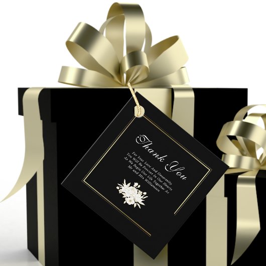 Zwart Wit Goud Elegante Bloemen Huwelijk Dank u Bedankjes Labels