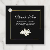 Zwart Wit Goud Elegante Bloemen Huwelijk Dank u Bedankjes Labels (Voorkant)