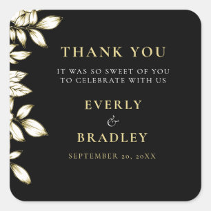 Zwart Wit Goud Elegante Bloemen Huwelijk Dank u Vierkante Sticker