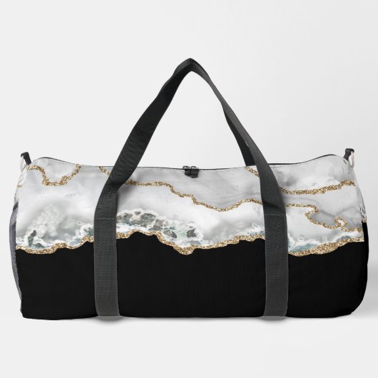 Zwart-wit Goud Faux Glitter Agaat Groot Plunjezak (Achterkant)