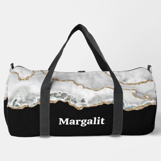 Zwart-wit Goud Faux Glitter Agaat Groot Plunjezak (Voorkant)