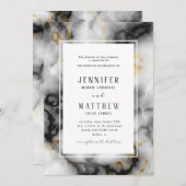 Zwart Wit Goud Folie Agaat Marmer Bruiloft Kaart (Voorkant / Achterkant)