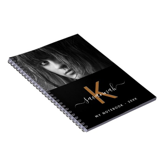 Zwart wit goud foto monogram script notitieboek (Rechterzijde)