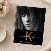 Zwart wit goud foto monogram script notitieboek