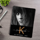 Zwart wit goud foto monogram script notitieboek