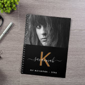 Zwart wit goud foto monogram script notitieboek
