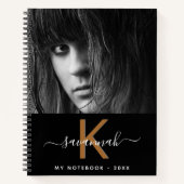 Zwart wit goud foto monogram script notitieboek (Voorkant)
