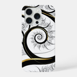 Zwart Wit Goud FRACTALE Spiraal Luxe Kunst iPhone 15 Pro Case